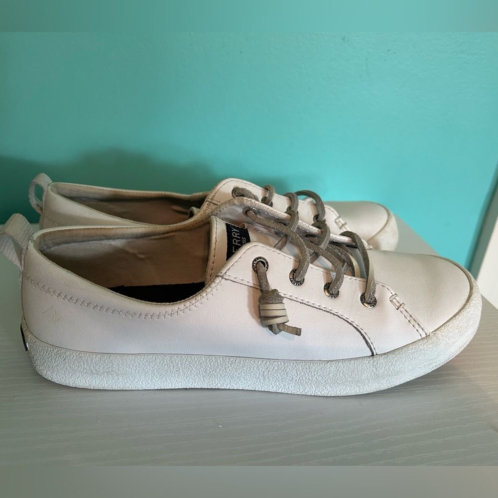 Sperry Crest Vibe White Leather Sneakers Womens 8.5